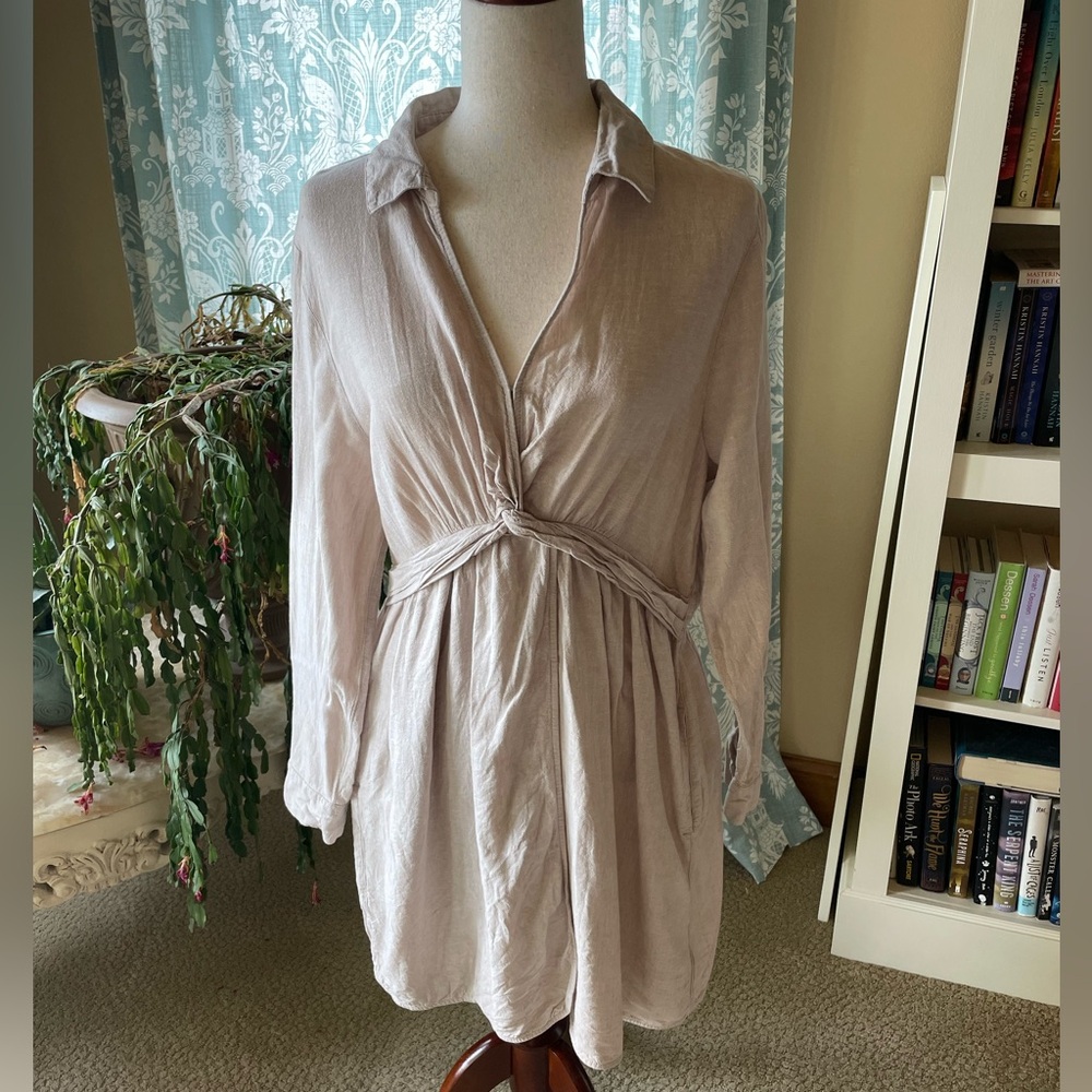 Joie linen long sleeve twist front dress